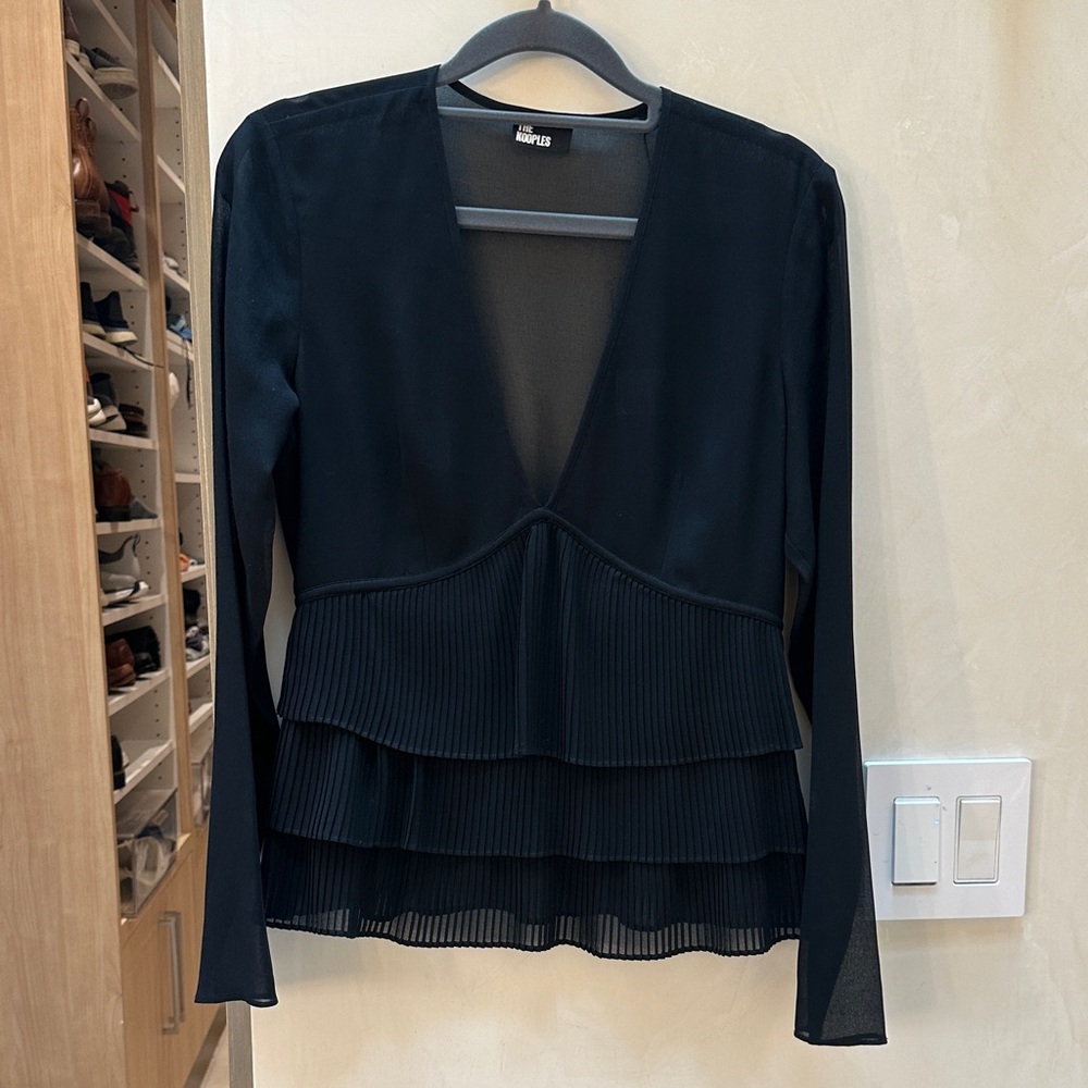 The Kooples Black Sheer Sleeved Blouse